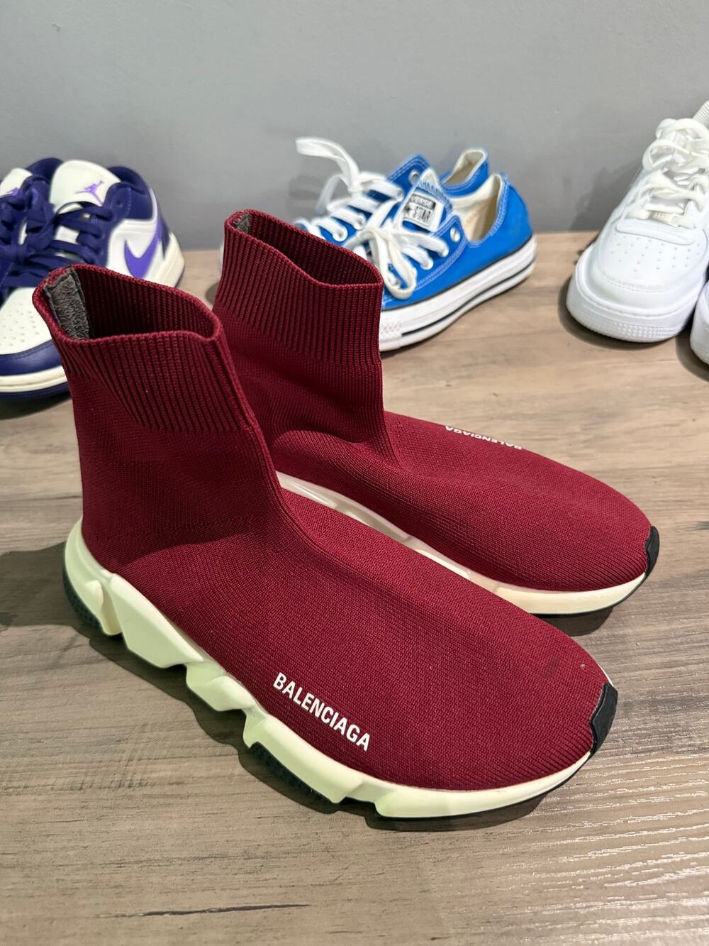Balenciaga Speed Trainer High-Top Sock Sneakers Burgundy Red (EU 37 / US 7)